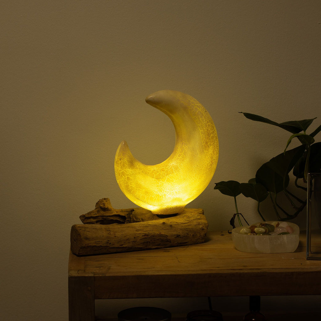 DriftGlow Lamp Crackle Half Moon Shade - Grey