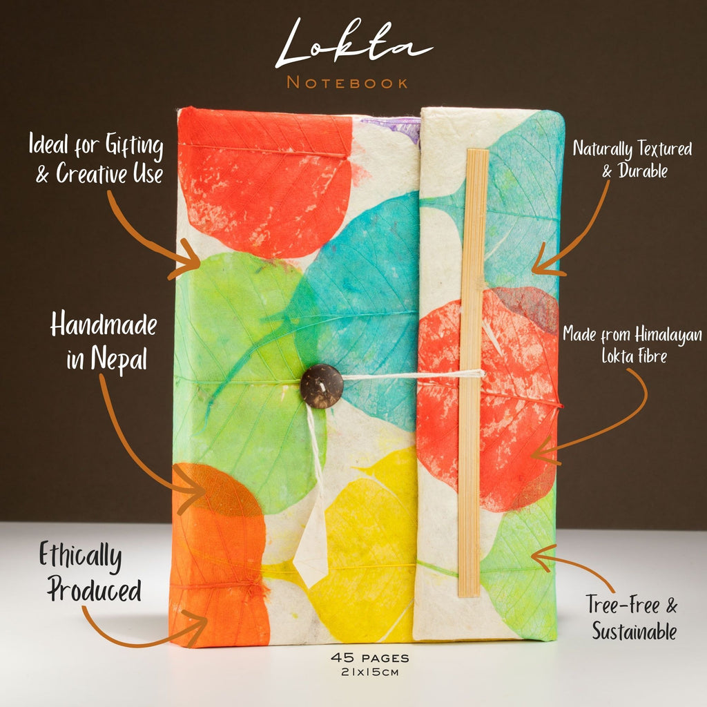 Lokta Colorful Leafs Notebook – Large (21x15cm) – 45 Leaves