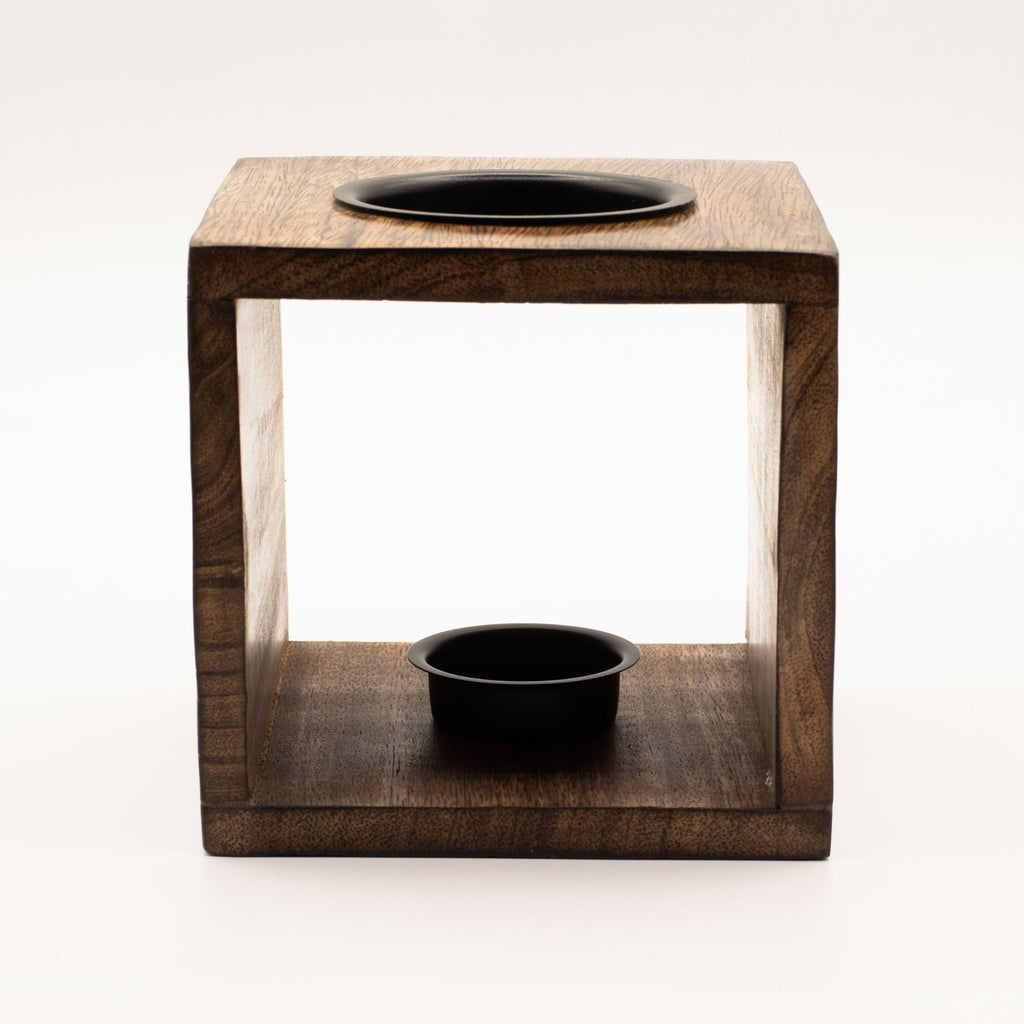 Large Square Mango Wood Oil Burner- Pentagon