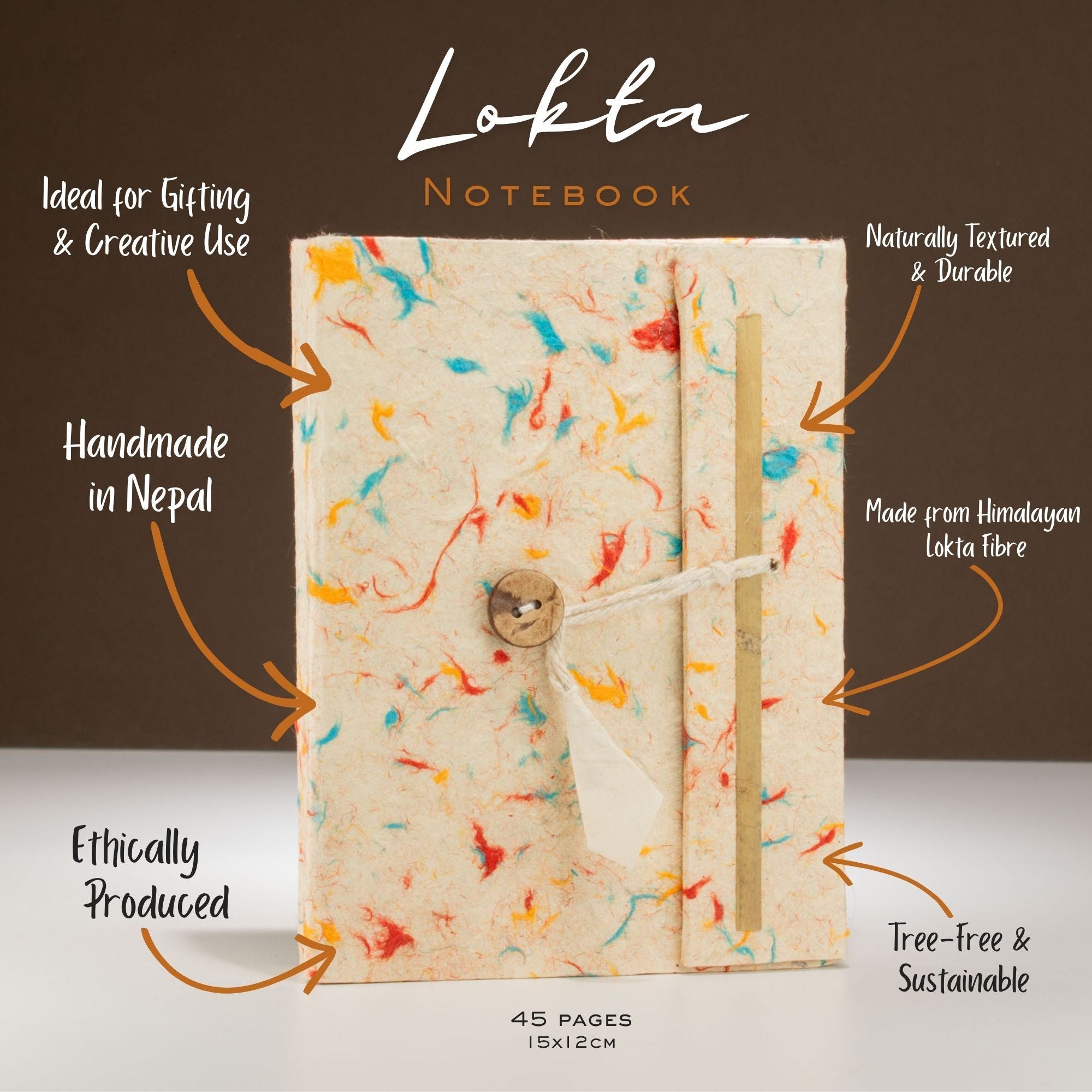 Lokta Mixed Colour Cotton Notebook – Medium (15x12cm) – 45 Leaves