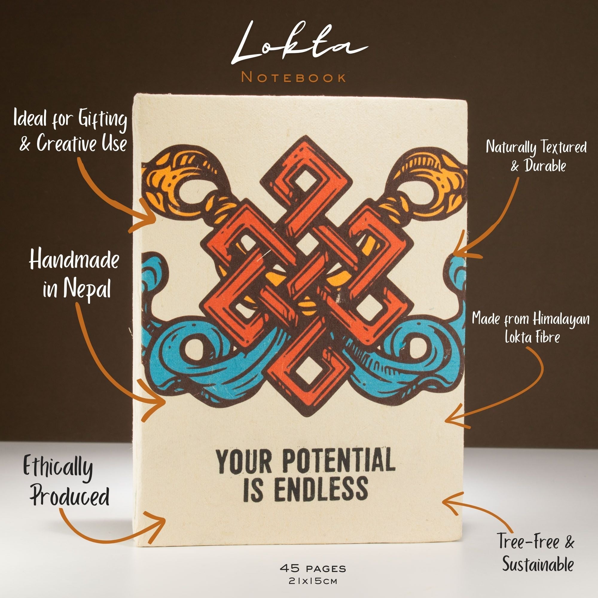 Lokta Inspiration Notebook – Your Potential – Large (21x15cm) – 45 Leaves – Includes Bookmark