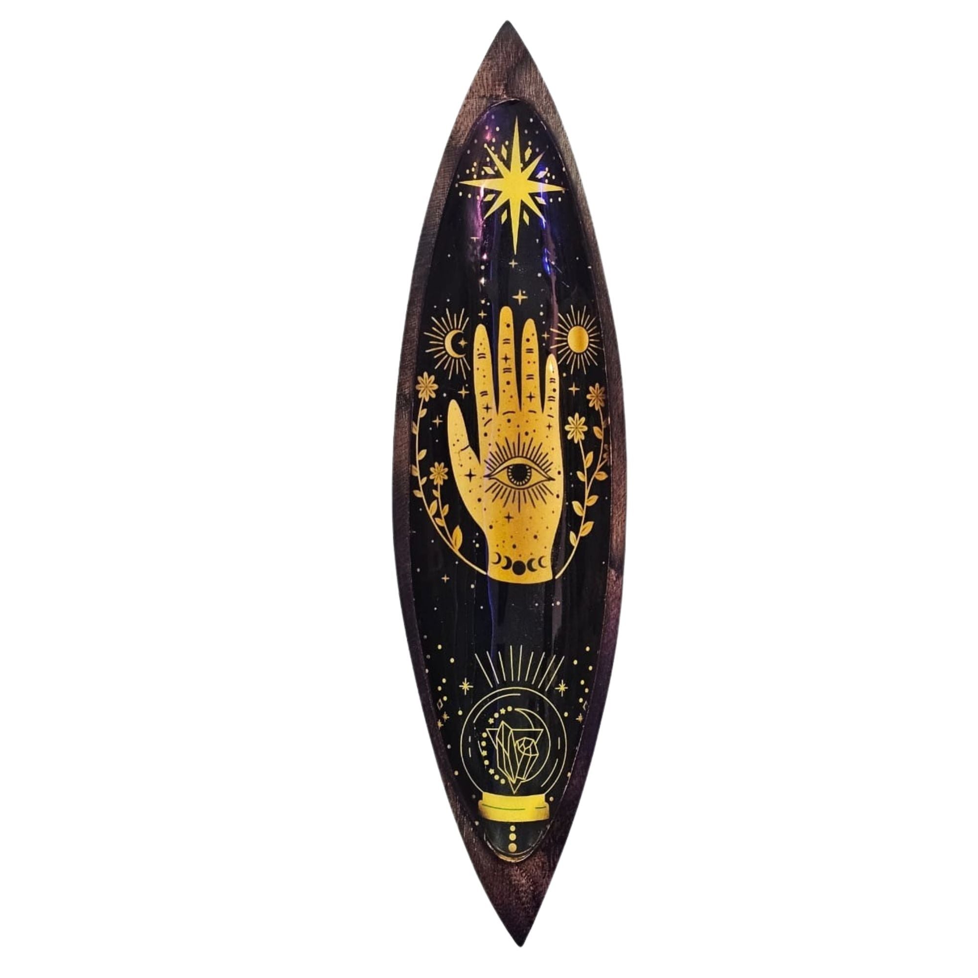 Enamel Incense Bowl - Mango Wood - Hamsa