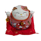Ceramic Money Cat Moving Hand  - Pink on Cushion