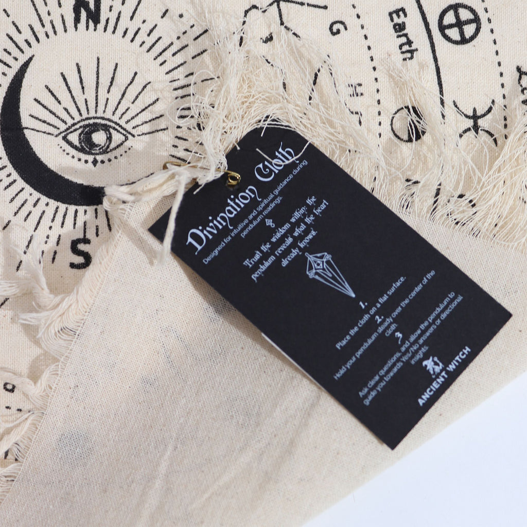 Ancient Witch Pendulum Divination Cloth - All Seeing Eye - Natural & Black