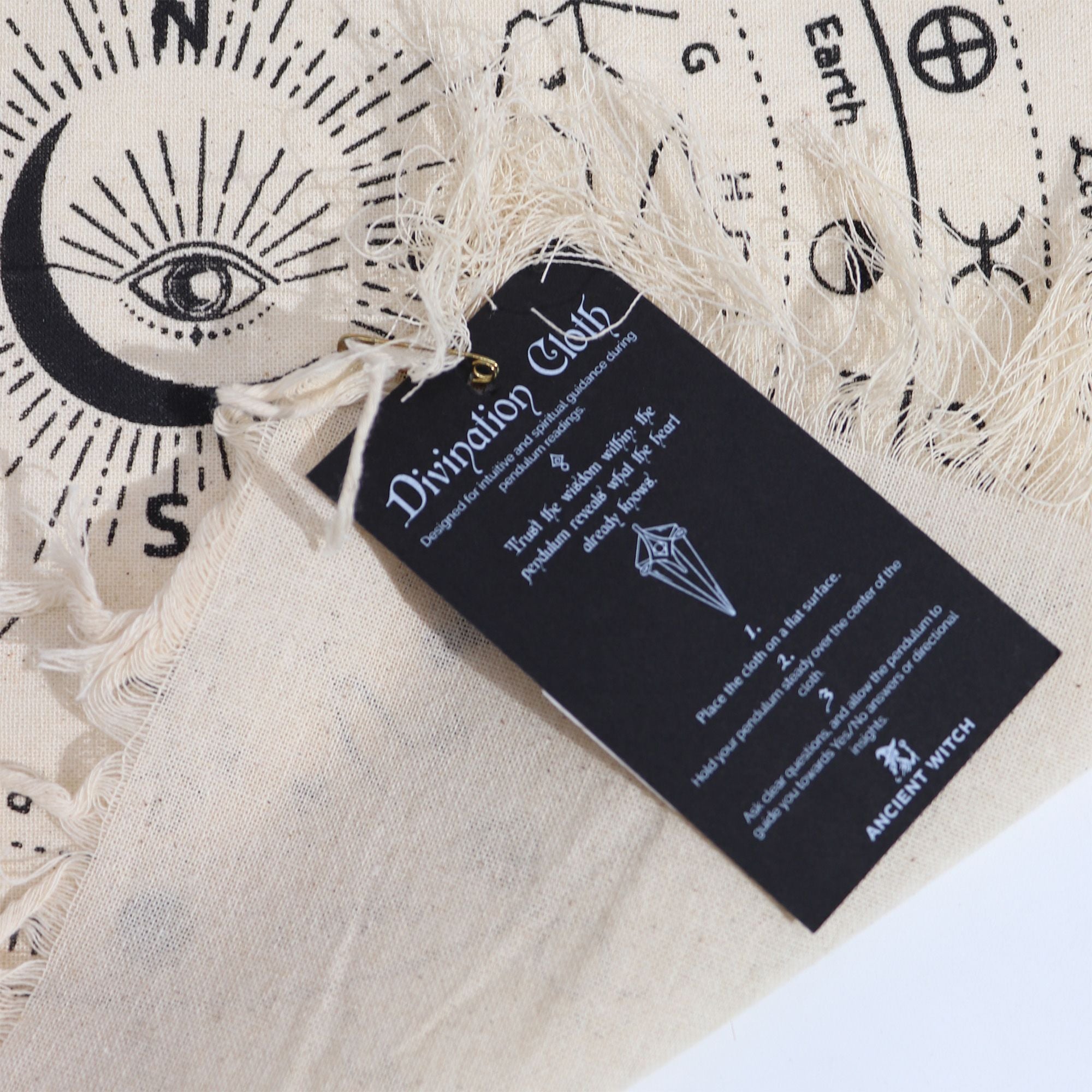 Ancient Witch Pendulum Divination Cloth - All Seeing Eye - Natural & Black