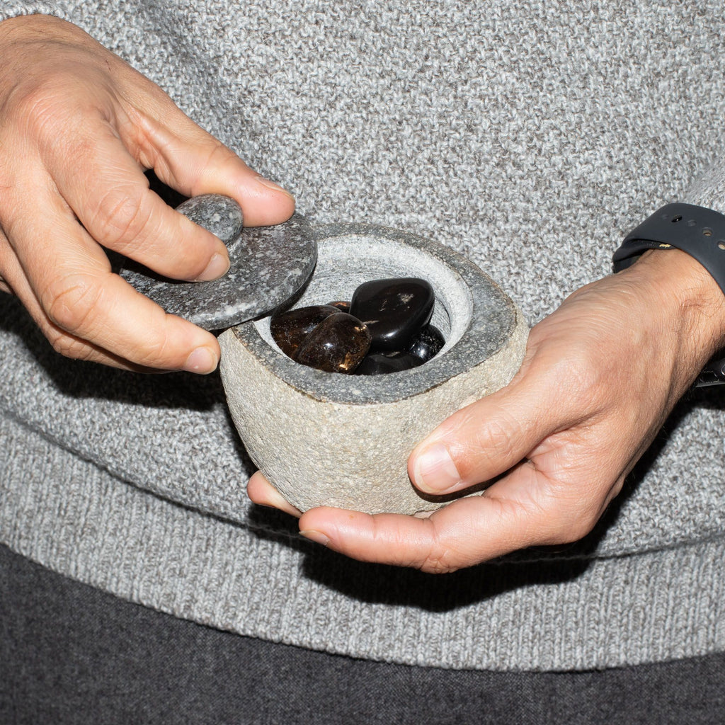 Natural Riverstone Grounding Pot - Small (aprox 9x7cm)