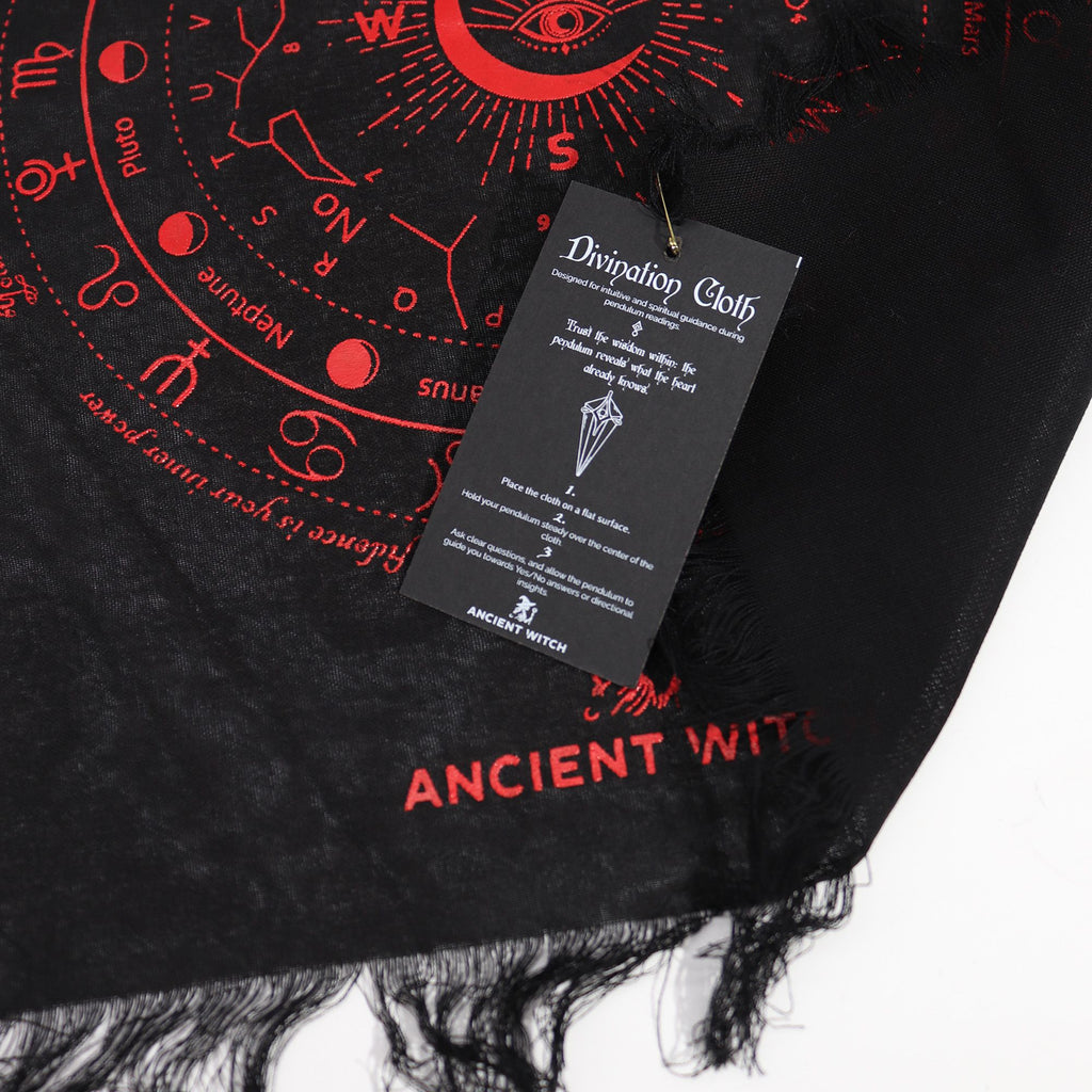 Ancient Witch Pendulum Divination Cloth - All Seeing Eye - Black & Blood Red