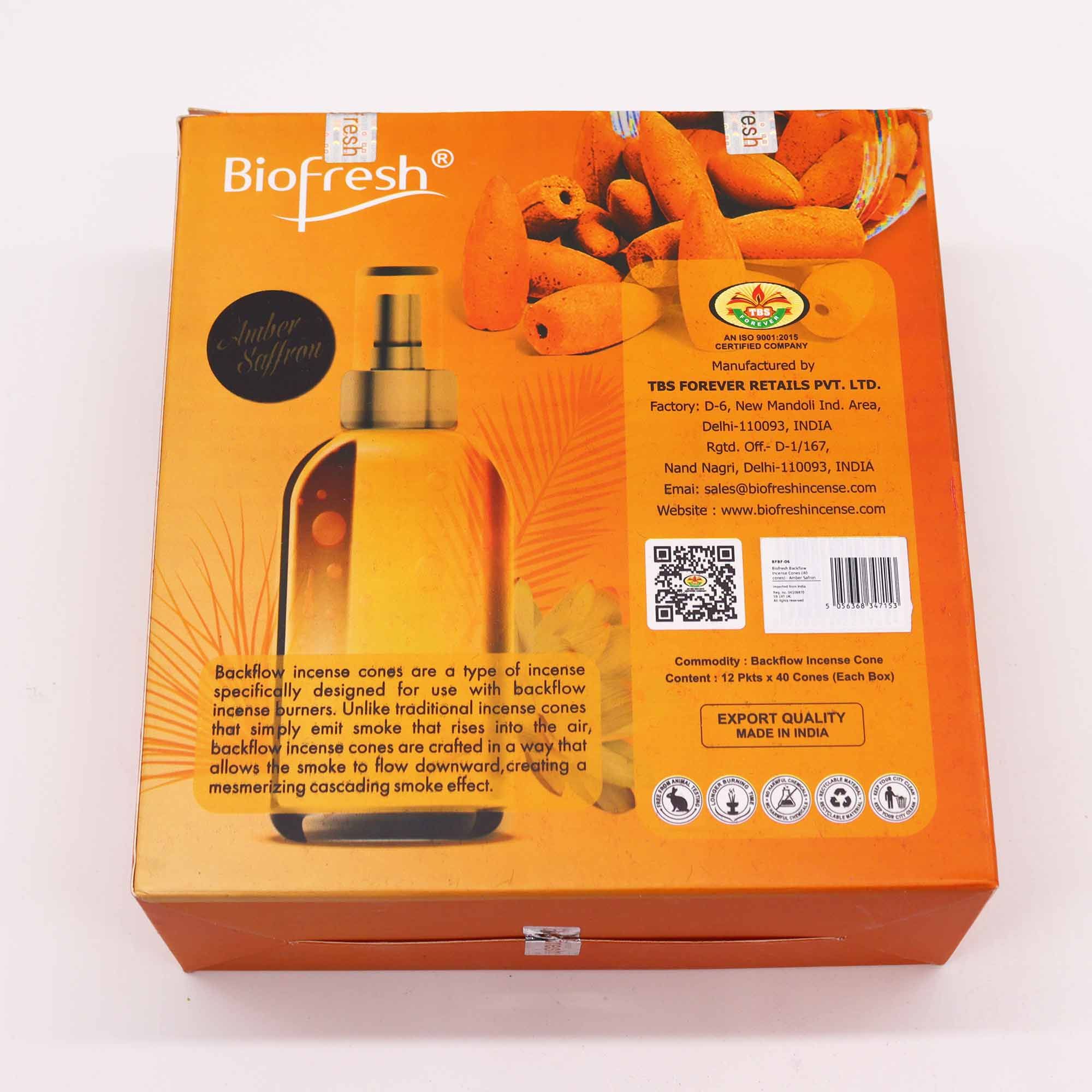 Biofresh Backflow Incense Cones - Amber Safron