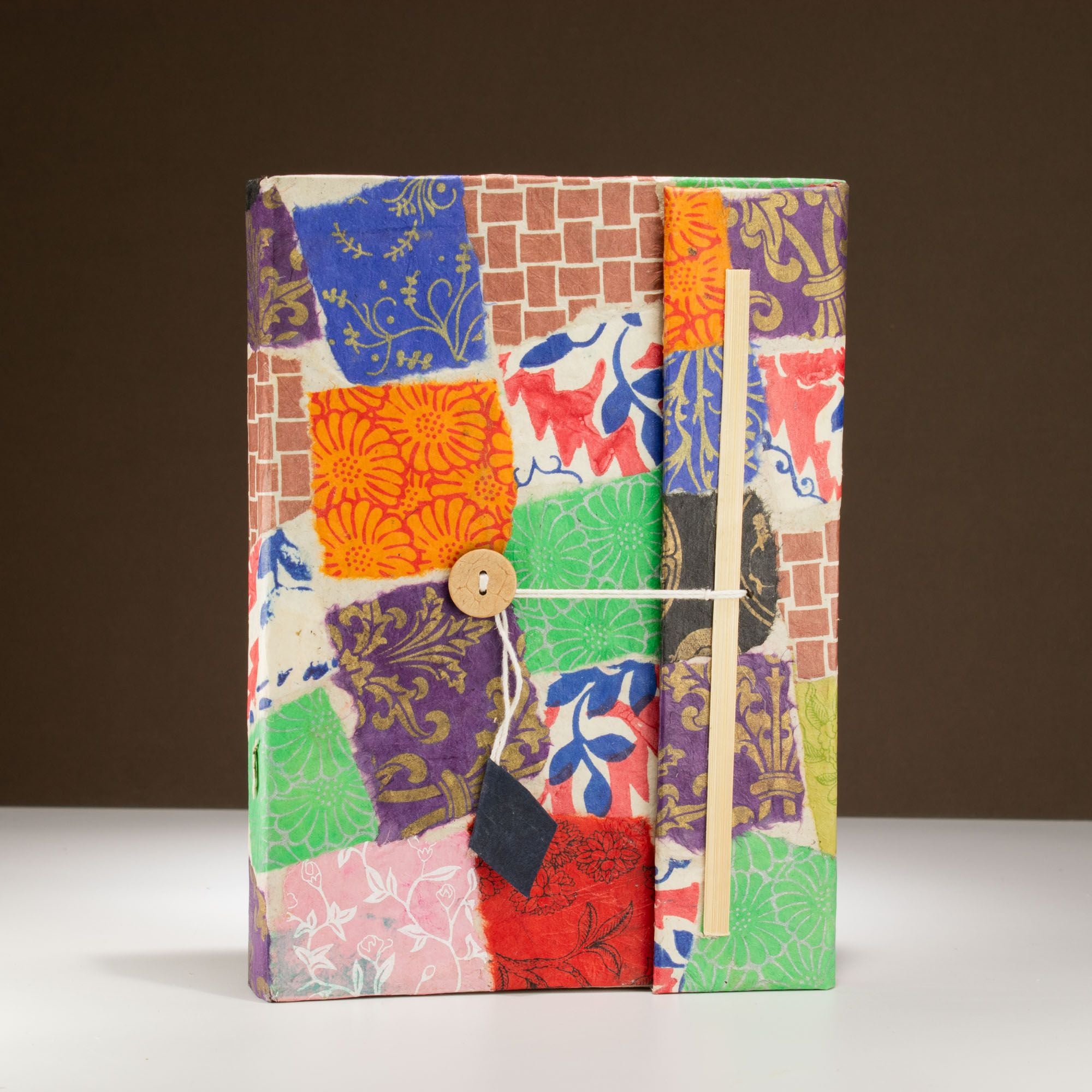 Lokta Patchwork Notebook – Large (21x15cm) – 45 Leaves – Includes Bookmark – Multi Colour