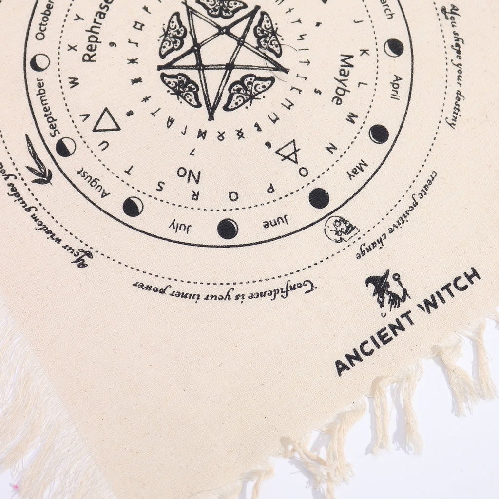 Ancient Witch Pendulum Divination Cloth - Mystic Moth - Natural & Black