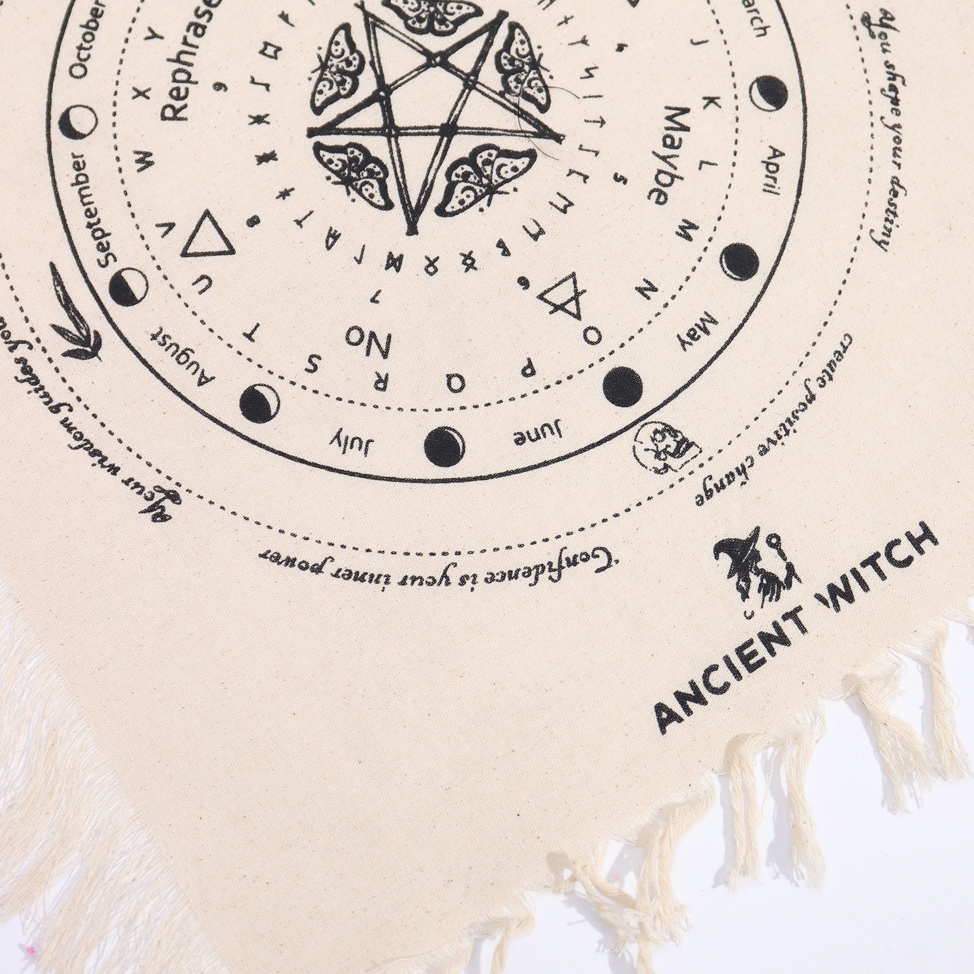 Ancient Witch Pendulum Divination Cloth - Mystic Moth - Natural & Black
